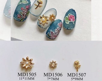 5pcs/bag Nail Art Metal 3D Charms Rose Sunflower Design Nail Art Deco MD1505-1507