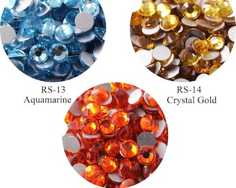 100pcs/bag Flatblack Crystal Nail Art Rhinestone Aquamarine Crystal Gold Orange Rhinestone SS3-SS20