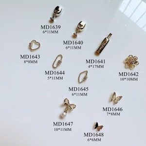 5pcs Metal 3d Charms Metal Decoration Flower Butterfly Bow Glasses Deco with Rhinestone Nail Art Decoration image 1