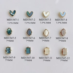 5pcs/bag Nail Art Metal 3D Charms Stone Metal Heart Rectangle Diamond Shape Deco MD1547