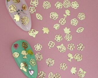 1Jar Metal Non-adhesive Sticker Mixed Flower Deigns Gold/Silver/Rose Gold/Black color Metal Slices in Jar BJ104
