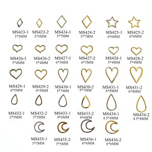 100pcs/bag Silver and Gold non-adhesive Soft Metal Sticker Geometric Shape Diamond Star Heart Moon Nail Art Decoration M26