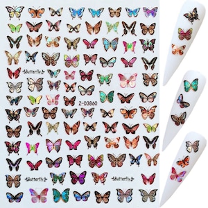 1 szt. Arkusz naklejek do zdobienia paznokci Laser Color Butterfly Manicure Lato i wiosna Naklejka samoprzylepna ZD3852-3860