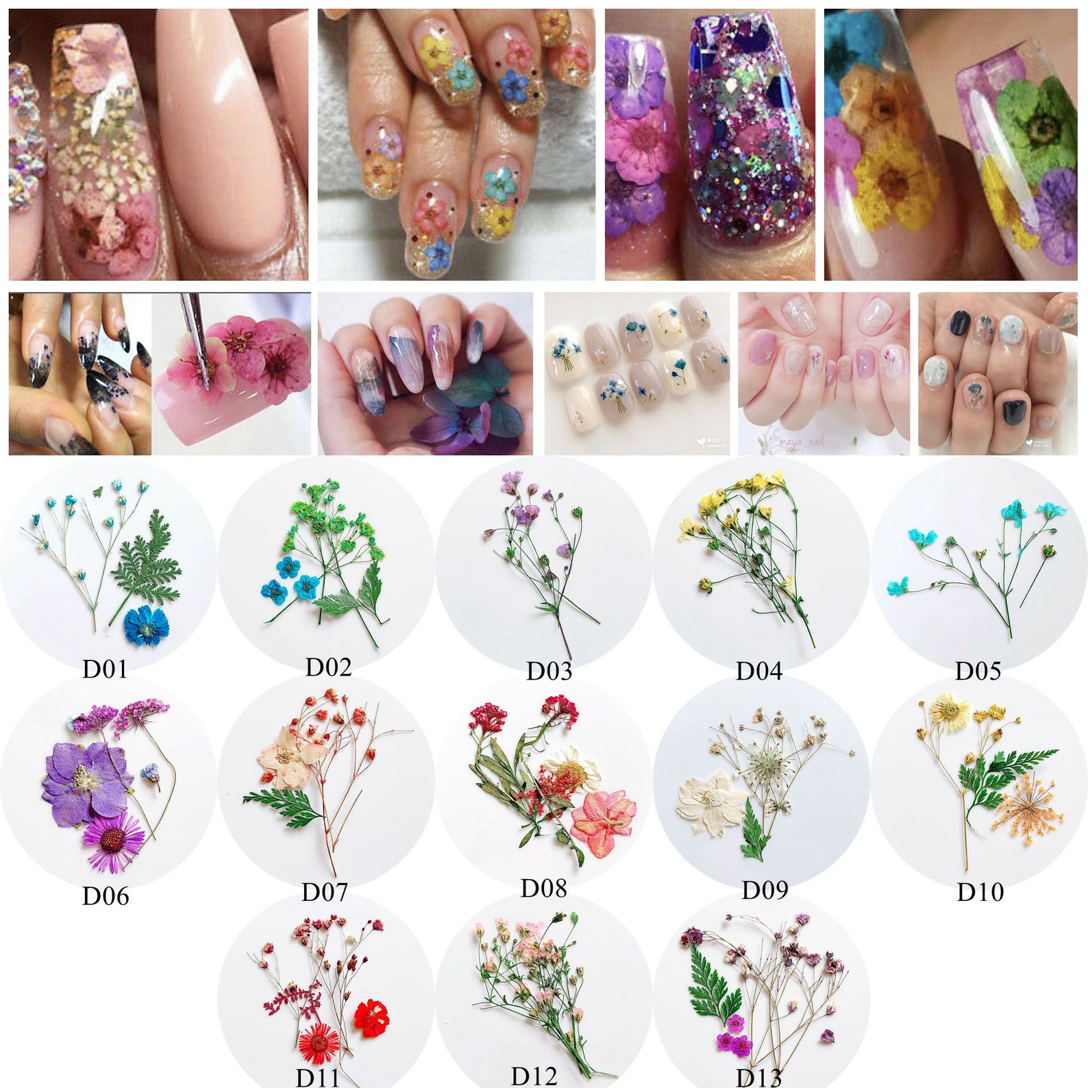 1bag Nail Art Dry Flower Decoration Nail Art Deco Dry Flower D Etsy