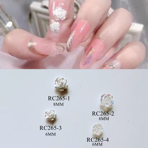 30pcs/bag Resin White Crystal AB Rose Flower Nail Art Decoration DIY Accessory RC265