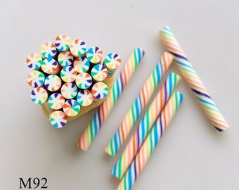 5pcs/lot 5mm*5CM Rainbow Color Candy Polymer Clay Cane Fancy Baked Stick M92