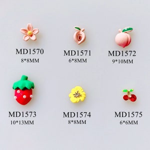 5pcs Metal 3d Charms Metal Decoration Blossom Peach Cherry Strawberry Decoration MD1570-1575