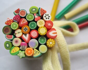 100pcs/bag Mixed 5mm Fruit Cane Fancy Nail Art Polymer Clay Mixed Fruit Series