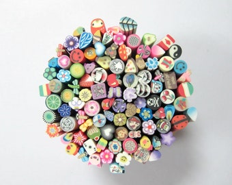 100pcs/bag Mixed 5mm All Designs Mix Cane Fancy Nail Art Polymer Clay Cane