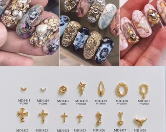 5pcs/bag Nail Art Metal 3D Charms Different Half-Circle Cross Flower Shape Nail Art Deco MD1415-1428