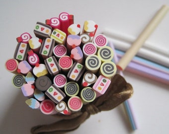 100pcs/bag Mixed lovely Cake Shape Clay Cane Fancy Nail Art Polymer Clay Cane