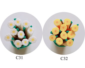 5pcs/lot 5mm*5CM Polymer Clay Cane Fancy White and Yellow Daisy Blossom Design C31/32