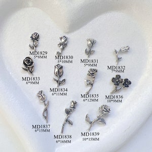 5pcs/bag Nail Art Metal 3D Charms Ancient Silver Color Rose Shape Nail Art Deco MD1829-1839