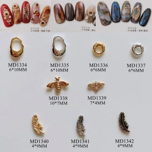 5pcs/bag Nail Art Metal 3D Charms Circle Bee Feather Nail Art Deco MD1334-1342