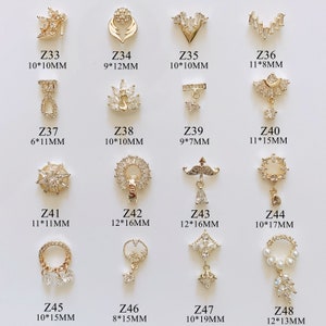 1PC Luxury Gold Zircon Stone Different Shapes Metal Charms Metal Deco Charms Nail Art Z33-48