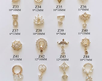 1PC Luxury Gold Zircon Stone Different Shapes Metal Charms Metal Deco Charms Nail Art Z33-48