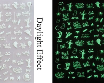 1pc Nail Art Sticker Sheet light Glow in Dark Halloween Sticker Fluorescent Ghost Witch Halloween Sticker Sheet CY010-018