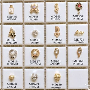 5pcs Metal 3d Charms Metal Decoration Perfume Diamond Hat Mirror Love Shapes Nail Art Decoration