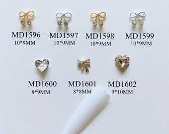 5pcs Metal 3d Charms Metal Decoration Bow Shell Heart Shapes Nail Art Decoration MD1596-1602