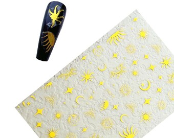 1pc Nail Art Gold Color Sun Moon Star Sticker Sheet Nail Art Decoration F978-985