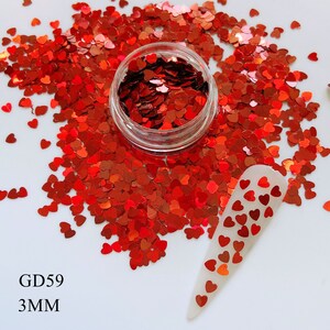 1Jar Nail Art Laser Red Heart Glitter Pieces 3mm Nail Art Glitter Decoration GD59