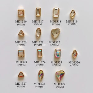 5pcs/bag Nail Art Metal 3D Charms  Crystal and AB Gem with Gold base Nail Art Deco MD1316-1329