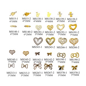 100pcs/bag Silver and Gold non-adhesive Soft Metal Sticker Hart and Bow Shape Nail Art Decoration M12