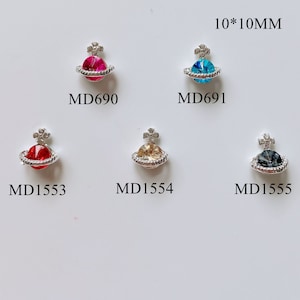 5pcs Metal 3d Charms Metal Decoration Different Color Stone Planet Shapes Nail Art Decoration