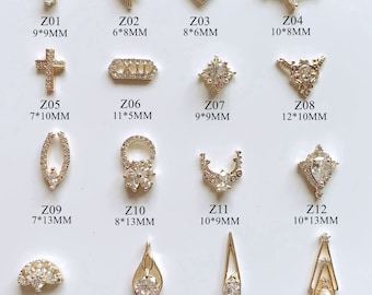 1PC Luxury Gold Zircon Stone Different Shapes Cross Drop Deco Metal Charms Metal Deco Charms Nail Art Z01-16