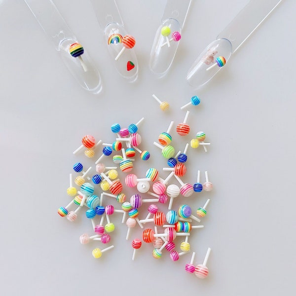 30 Stück/Tasche Cartoon Nail Art Lollypop Candy Deco Resin Cartoon Zufällig gemischt Farben Deko Nail Art Dekoration Nagel DIY Deco 4mm/6mm RC244