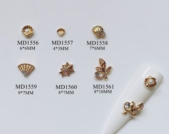 5 stuks metalen 3d charmes metalen decoratie shell fan spider-web blad vormen nail art decoratie