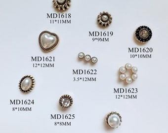 5pcs Metal 3d Charms Metal Decoration Pearl Flower Heart Oval Shapes Nail Art Decoration MD1618-1626