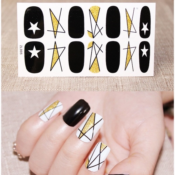 1pc Nail Art Full-Cover Sticker Sheet 14tips Nail Art Wrap Nail art sticker with mini file Star Heart ZL001-019