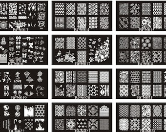 1PC BCN13-24 6*12cm Rectangle Shape High Quality Blue Film Nail Art Stamping Image Plate Stainless Love Full-cover Lace Rose