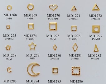 Approx. 100pcs/bag Metal Stud Square Heart Star Diamond Moon Triangle Shape Stud Nail Art Metal Deco