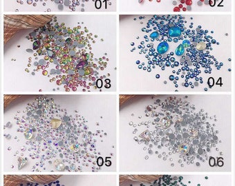 1Bag Cute High Quality Mixed Flat-Back Different Size Crystal Gem Stone Nail Art Gem Approx.300pcs