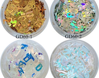 1Jar Nail Art Mixed Alphabet Letter Glitter Pieces Nail Art Glitter Decoration GD60