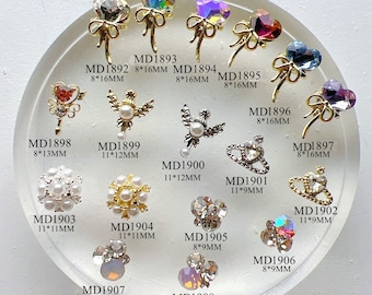 5pcs Metal 3d Charms Metal Decoration Heart Rhinestone Ball Deco Nail Art Decoration MD1892-1908