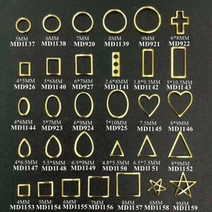 30pcs/bag Gold Color Geometric Shapes Metal Deco Circle Square Oval Drop Heart Nail Art Decoration DIY Accessory