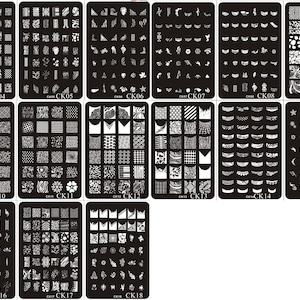 1PC Plate-CK04-18 14,5*9,5 cm Rechthoekvorm Blauwe Film Nail Art Stamping Image Plate Roestvrij Franse stijl Blad Bloem Hart