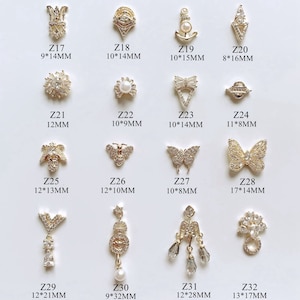 1PC Luxury Gold Zircon Stone Different Shapes Butterfly Bee Drop Deco Metal Charms Metal Deco Charms Nail Art Z17-32