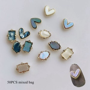 50pcs Randomly Mixed Nail Art Metal 3D Charms Stone Deco Rectangle Heart Diamond Shape Deco MD1547