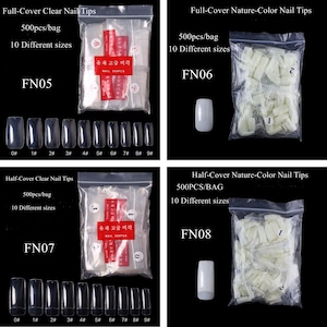 500pcs/bag Clear/Nature Full-Cover/Half-Cover False Nail False Nail Tips Fake Nail Good for DIY desing FN05-08
