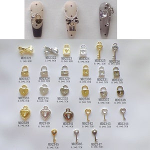 5pcs/bag Nail Art Metal 3D Charms Bow Key and Lock Shape Nail Art Deco MD2321-2347
