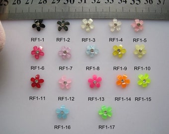 30pcs/bag Crystal Color Five Long Petal Resin Flower with Rhinestone Nail Art Decoration Nail DIY Deco RF1