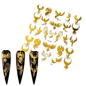 1pc Nail Art Adhesive Sticker Sheet Gold Color Phoenix Dragon Peacock Flower Nail Art Decoration