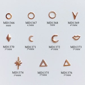 Approx. 100pcs/bag Metal Stud Rose Gold Color Circle Star Lip Moon Shape Stud Nail Art Metal Deco