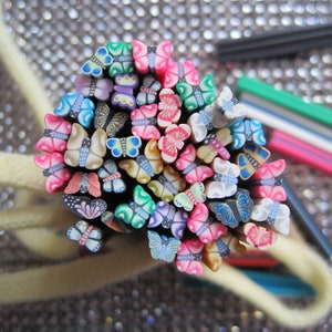 100pcs/bag 5mm Mixed Butterfly&Dragonfly Shape Clay Cane Fancy Nail Art Polymer Clay Cane