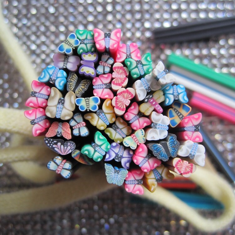 100pcs/bag 5mm Mixed Butterfly&Dragonfly Shape Clay Cane Fancy Nail Art Polymer Clay Cane