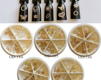 1pc Nail Art non-adhesive hard metal sticker Different designs in wheel 6-space
